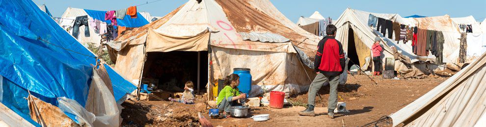 Syrian children in crowded refugee camp